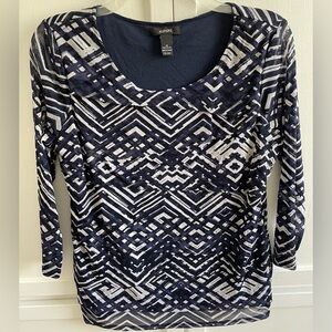 Alfani Stylish Blue Black White Women'sTop 3/4sleeve NWOT Fully Lined Size M